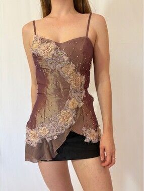 Upcycled Vintage Floral Beaded Lace Applique Corset Top